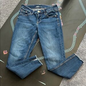 Old Navy Mid-Rise Medium Wash Jean with Frayed Ankles and Side Slits, Size 2